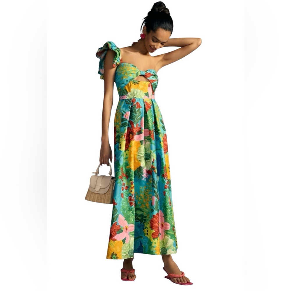 ANTHROPOLOGIE EVA FRANCO 🌺 One shoulder pleated floral pleated dress. EUC. 6P